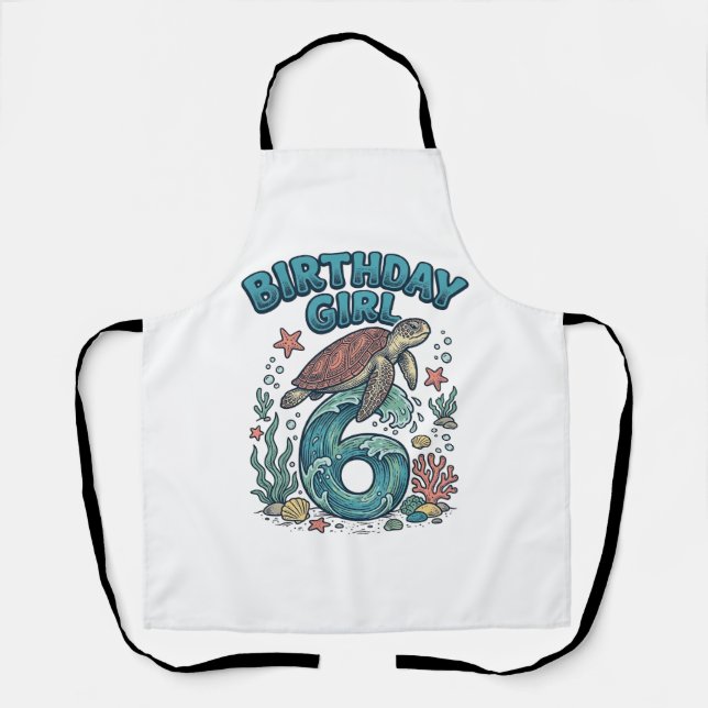Tablier Fille d'anniversaire 6 Tortue de mer Conception de (Recto)
