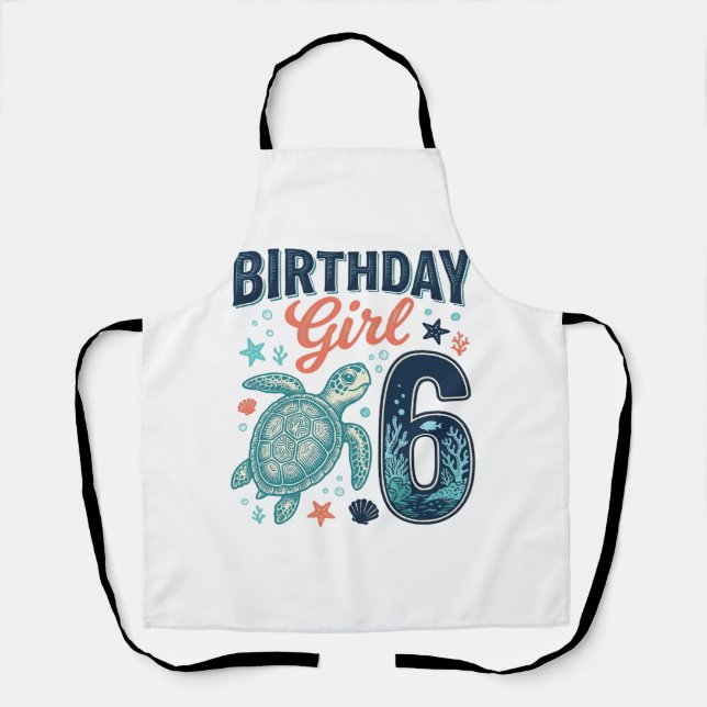 Tablier Fille d'anniversaire 6 Tortue de mer Conception ve (Recto)