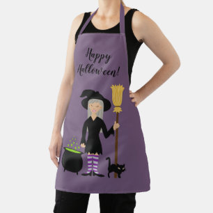 Tablier Fille de sorcière mignonne et chat & Texte Joyeux