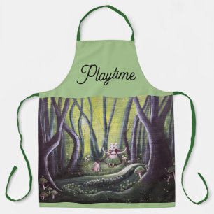 Tablier Fille et louveteau, illustration fantaisiste
