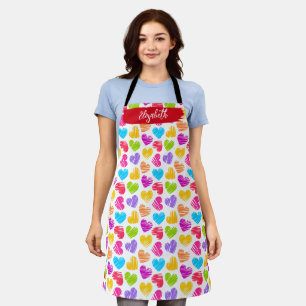 Tablier Fille moderne Vibrant Doodled Hearts Nom du Motif