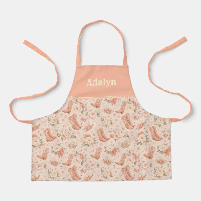 Tablier Fille Peach Western Coquette Shabby Chic Monogramm (Recto)