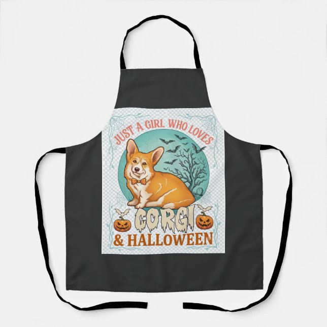 Tablier Fille qui aime les citrouilles d'Halloween Corgi C (Recto)