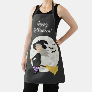 Tablier Fille Sorcière Volante et Texte Joyeux Halloween