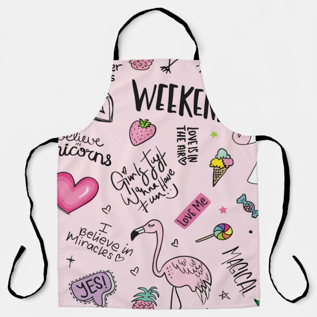 Tablier Filles concept amusant avec licorne, flamingo, cac (Recto)