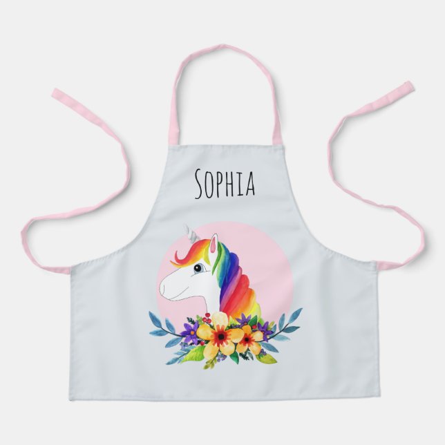 Tablier Filles mignonne Aquarelle Magique Rose Unicorne En (Recto)