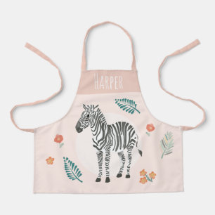 Tablier Filles mignonne rose Safari Zèbre et Fleurs