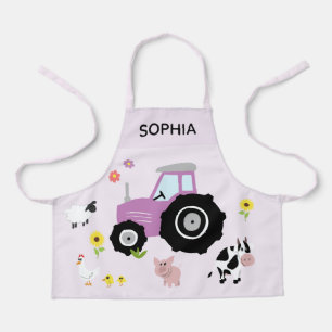 Tablier Filles mignonne violet ferme Tracteur et nom Enfan