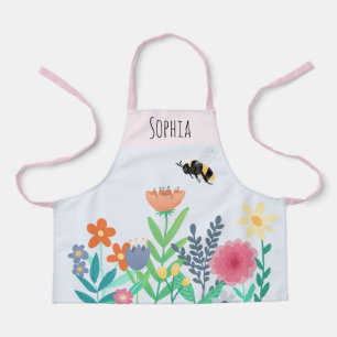 Tablier Filles mignonnes abeille et fleurs avec nom Enfant