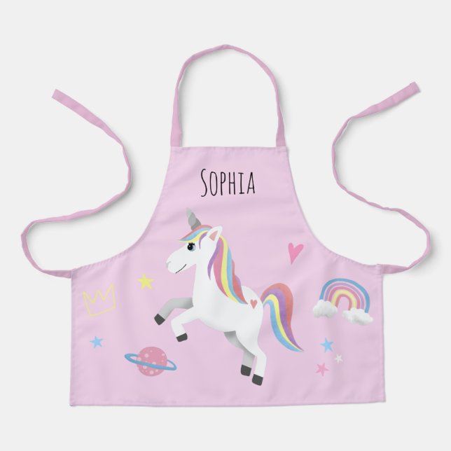 Tablier Filles mignonnes Pink Unicorne & Nom Enfants (Recto)