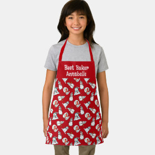 Tablier Filles Nom Snowman Rouge Et Blanc