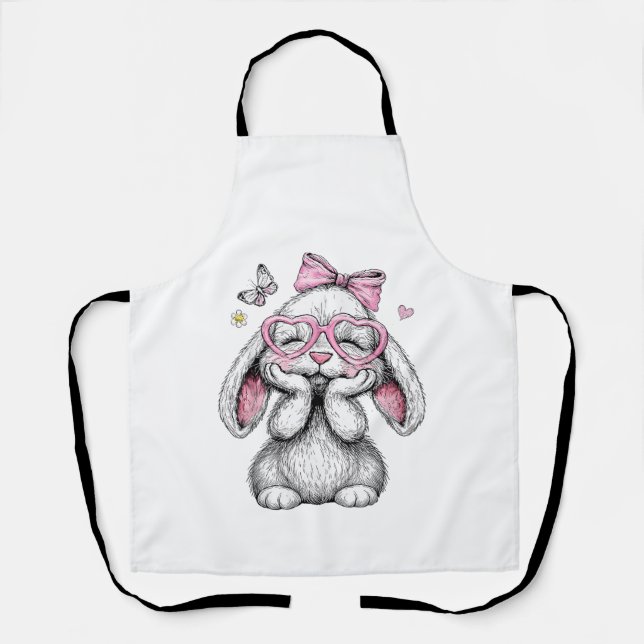 Tablier Filles Pâques Lapin Mignon Visage Rose Pâques Enfa (Recto)
