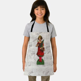 Tablier Fillette ange de Noël victorienne Partition de mus