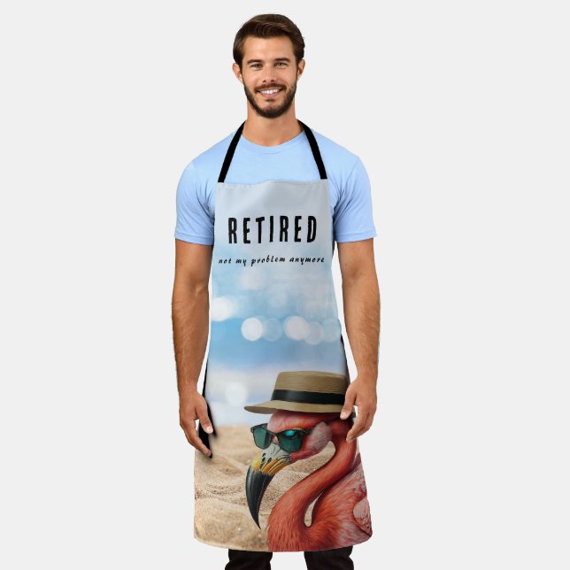 Tablier Flamant rose à la retraite sur la plage avec Casqu (Porté)