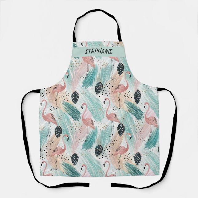 Tablier Flamant rose d'aquarelle Motif tropical (Recto)