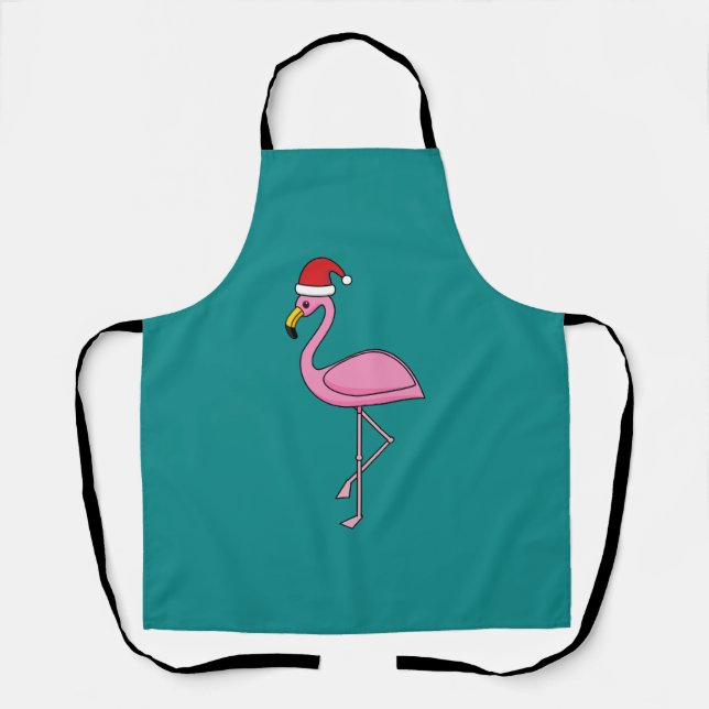 Tablier Flamant rose de Noël avec Santa Hat (Recto)