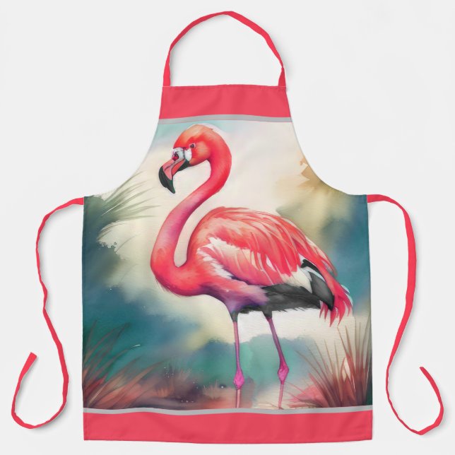 Tablier Flamant rose de peinture aquarelle (Recto)