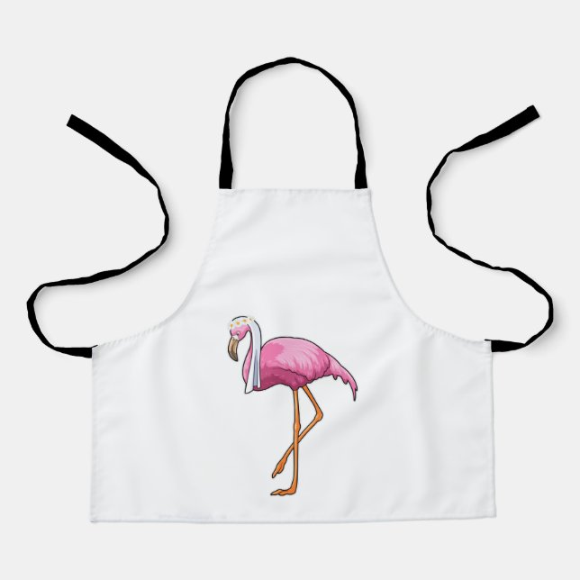 Tablier Flamant rose en mariée avec voile (Recto)