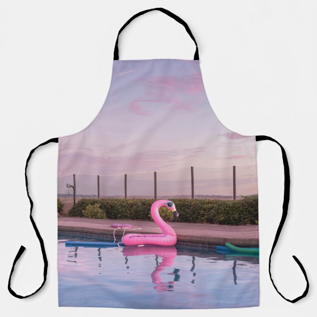 Tablier Flamant rose flotteur dans la piscine (Recto)
