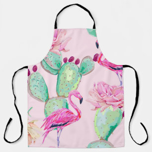Tablier flamant rose, oiseaux exotiques, fleurs douces, ro