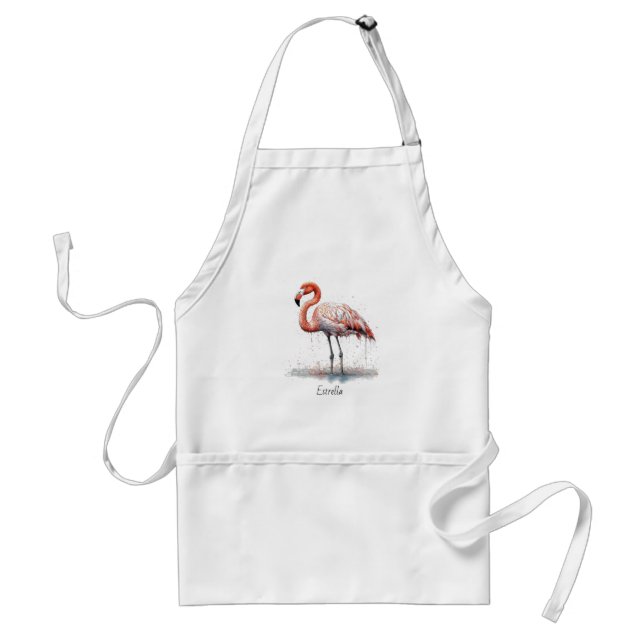 Tablier Flamant rose rose coloré, personnalisable (Devant)