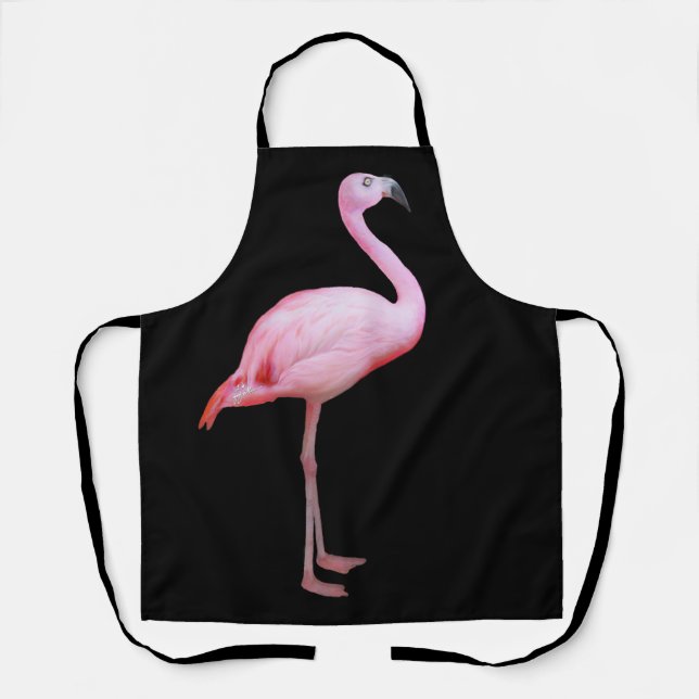 Tablier Flamant rose rose Tropical sur le noir moderne (Recto)