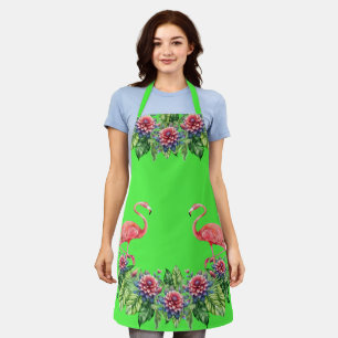 Tablier Flamant rose rose Tropical sur Lime Green