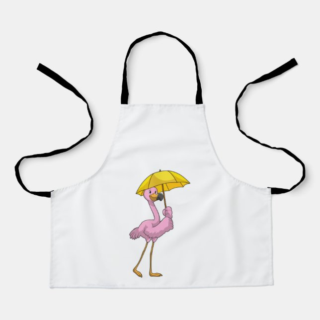 Tablier Flamant rose sous la pluie avec un parapluie (Recto)