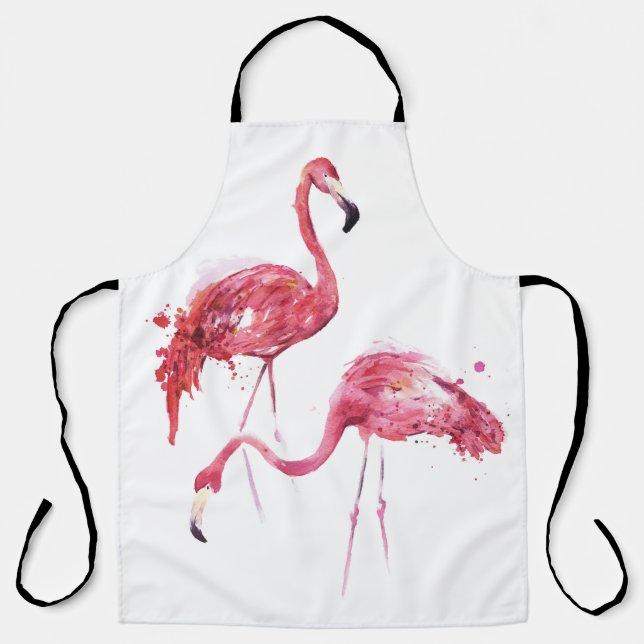 Tablier Flamants roses aquarelle, Design élégant. (Recto)