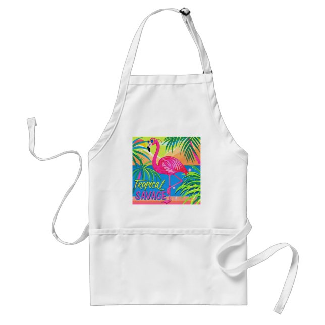 Tablier Flamingo rose Position tropicale sur une jambe (Devant)