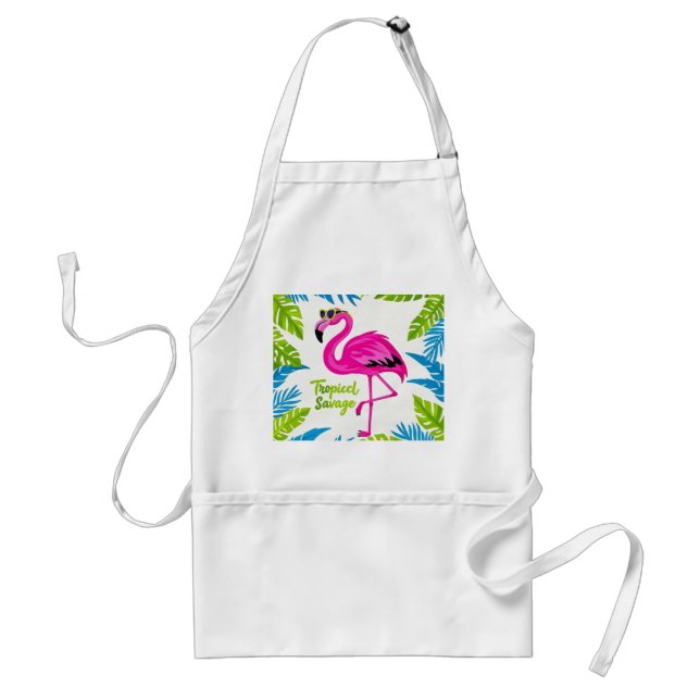 Tablier Flamingo rose Position tropicale sur une jambe (Devant)