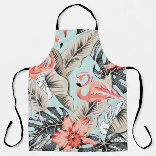 Tablier Flamingo rose tropicale avec fleurs d'orchidées et