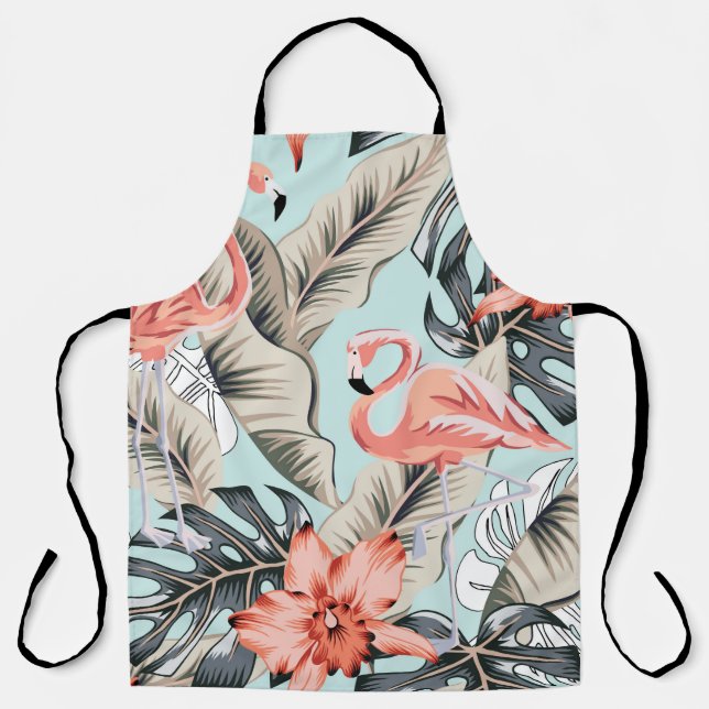 Tablier Flamingo rose tropicale avec fleurs d'orchidées et (Recto)