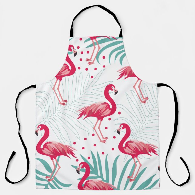 Tablier Flamingo tropical et feuille, motif d'été. (Recto)
