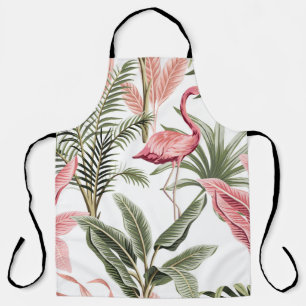 Tablier Flamingo vintage rose tropicale, bananiers et