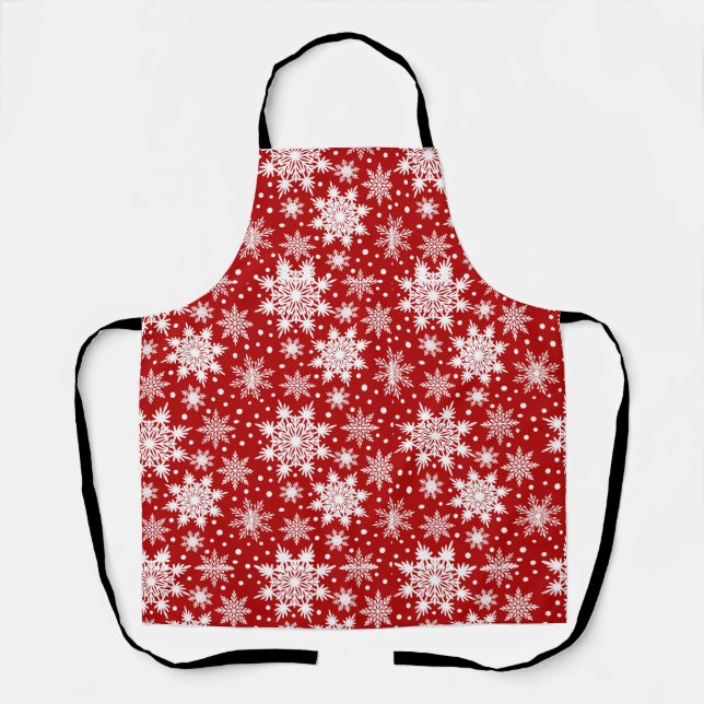 Tablier Flammes de neige rouges et blanches Vacances Motif (Recto)