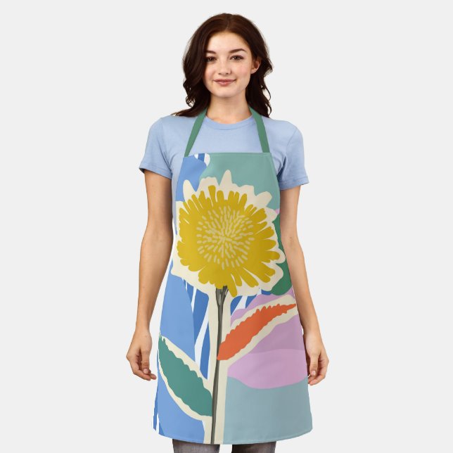 Tablier Fleur abstraite Dandelion Blocs de couleur Moderne (Porté)