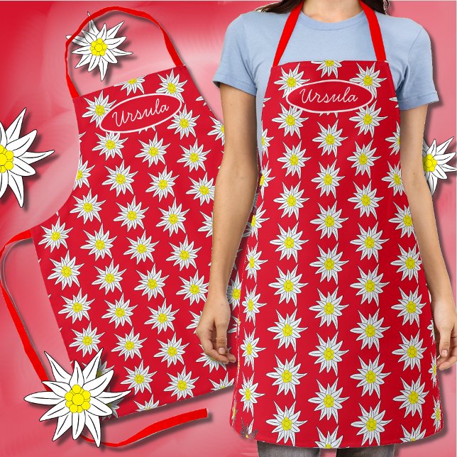Tablier Fleur Alpine Edelweiss Imprimer Espace rouge (Créateur téléchargé)