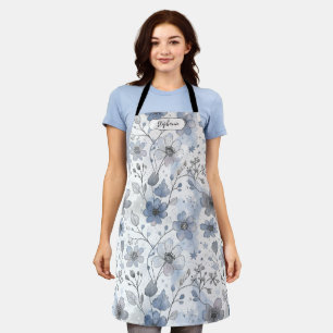 Tablier Fleur Bleue Délicate Cottagecore Personnalisé
