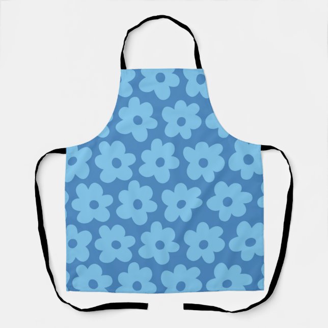 Tablier Fleur bleue fantaisiste Rétro, Joyeuse, Chic (Recto)