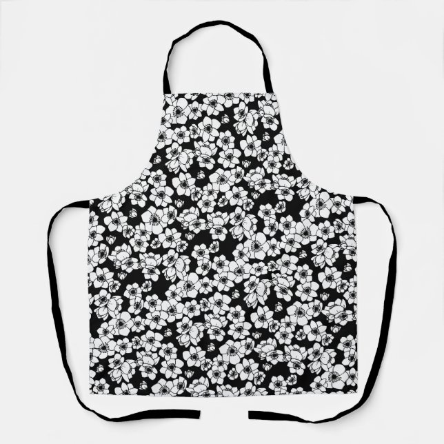 Tablier Fleur d'anémone noir et blanc (Recto)