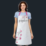 Tablier Fleur d'aquarelle Cherry Blossom Personnalisée<br><div class="desc">Personnalisez ce tablier sucré avec son nom. Fleur de cerisier rose et rouge, fleurs aquarelles, tableau original de la designer Lorena Depante. Ce tablier est doté d'une police élégante et d'un embellissement tendance à la fin est un cadeau précieux. Conseil Pro : gardez les petits carrés devant et au bout...</div>
