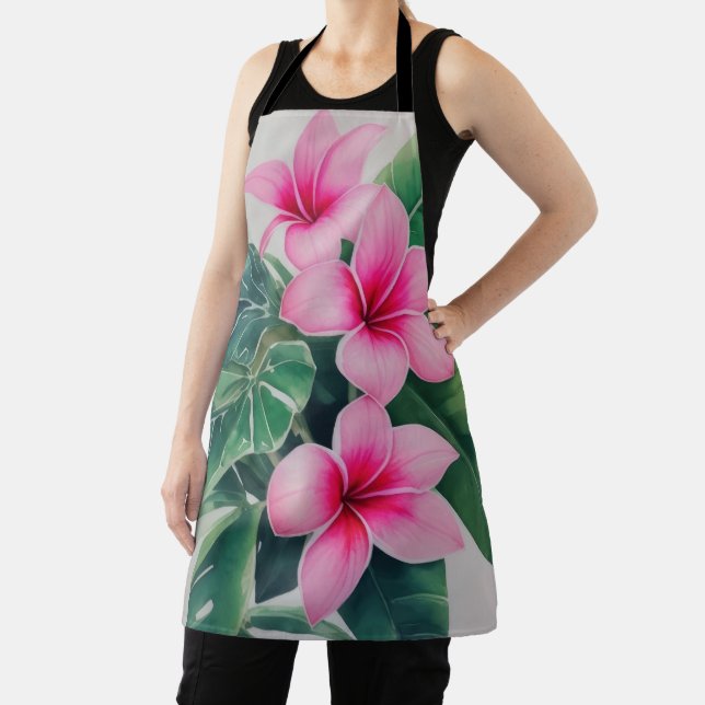 Tablier Fleur d'aquarelle Frangipani rose (Insitu)