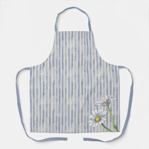 Tablier Fleur de bleu clair rayé aquarelle Marguerite