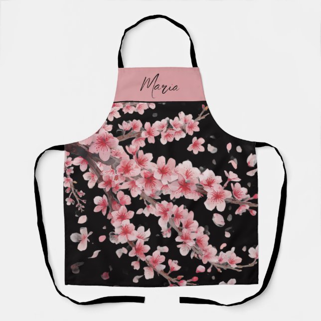 Tablier Fleur de cerisier japonais rose blush blanc (Recto)