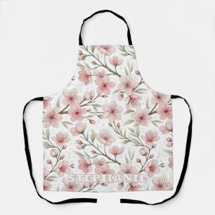 Tablier Fleur de cerisier rose vintage sur fond blanc