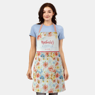 Tablier Fleur de jardin à l'aquarelle Cuisine Cadeau Nom