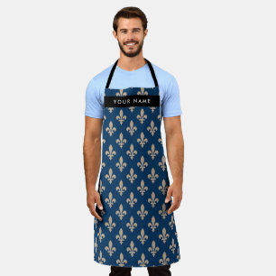 Tablier Fleur de Lis, Beige sur Bleu Nuit, Royal, Votre No