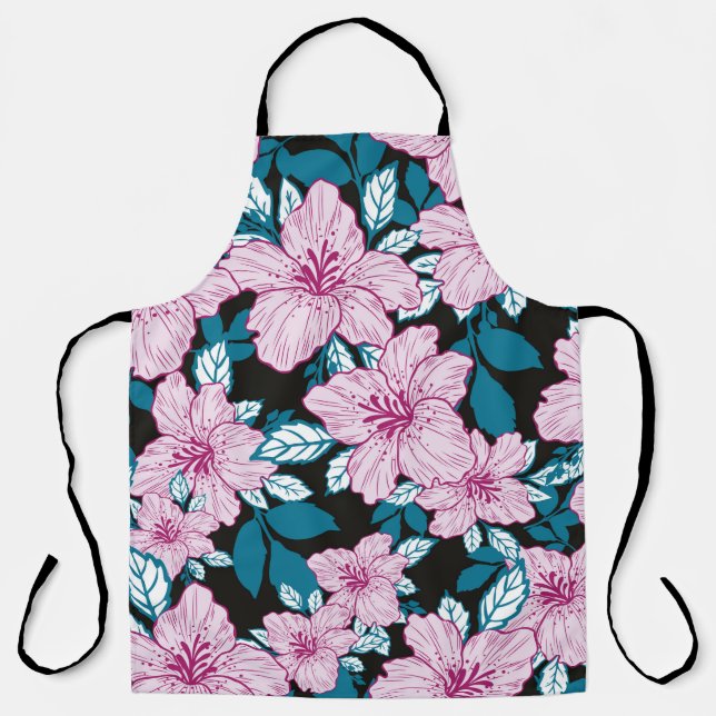 Tablier fleur de lys rose bleu feuille noir arrière - plan (Recto)