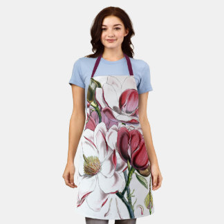 Tablier Fleur de Magnolias Blanche Vintage vieille illustr